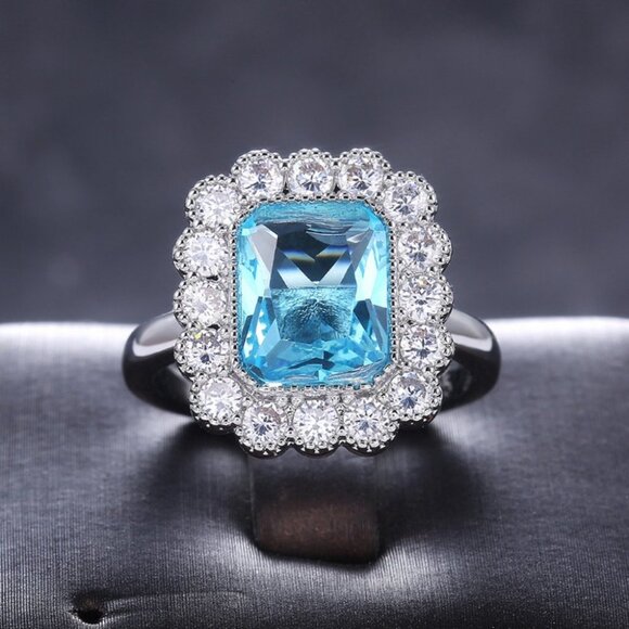 New Womens Mineral Cut Aquamarine Halo Ring New - Picture 7 of 8